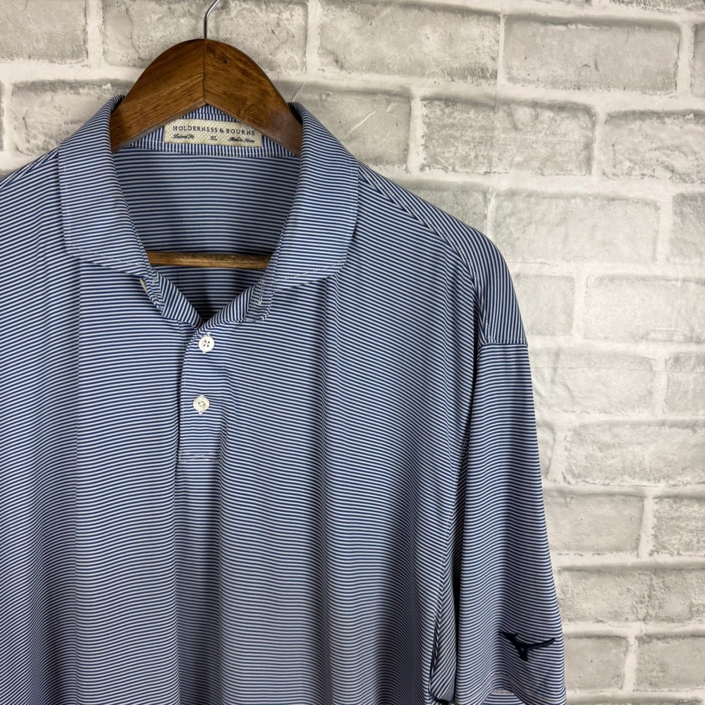 Holderness & Bourne Mizuno Mens XL Tailored Polo Shirt Blue Micro Stripe Golf